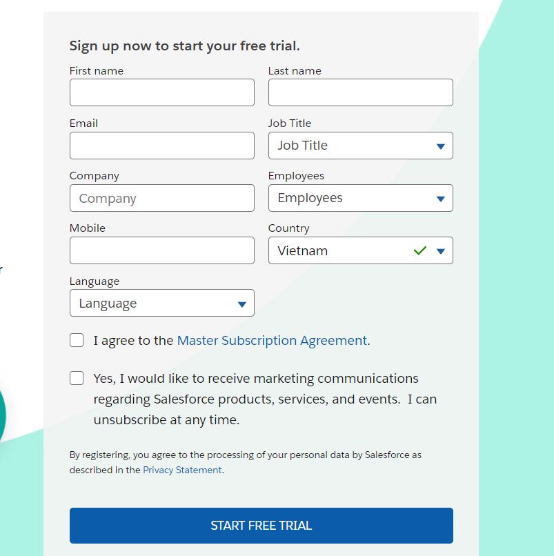 Đăng ký tài khoản Salesforce