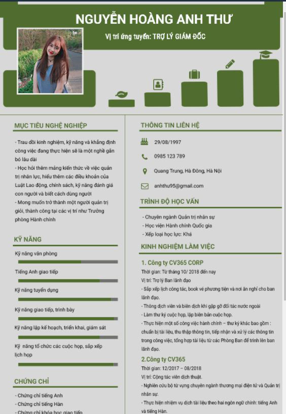 Cv xin việc thư ký - trợ lý