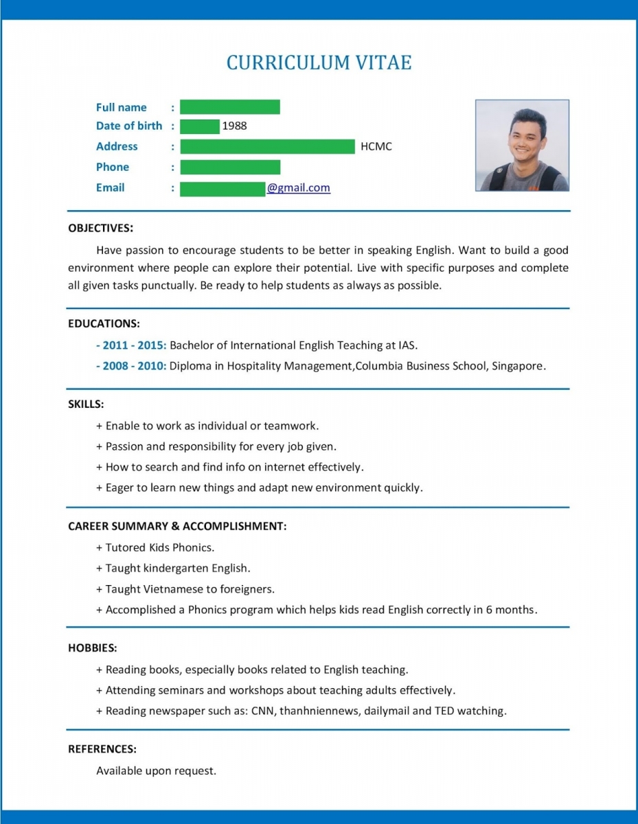 Giới thiệu bản thân bằng tiếng Anh trong CV