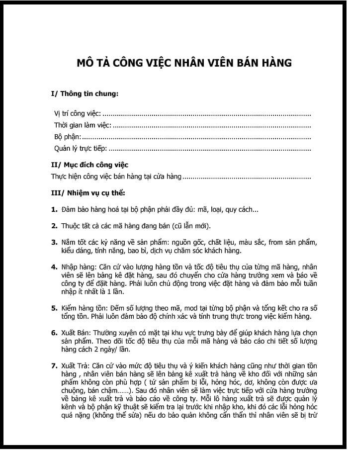 Cách viết bảng mô tả công việc
