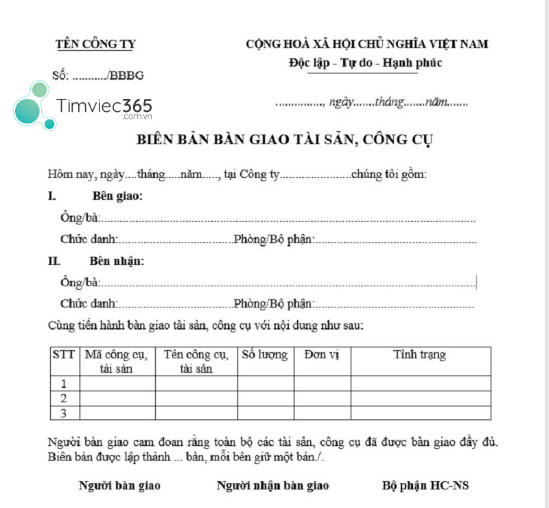 Tại sao cần mẫu biên bản bàn giao tài sản