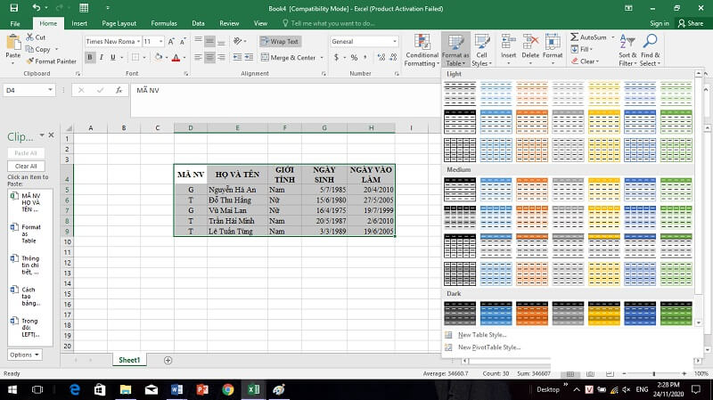 Kẻ bảng theo mẫu có sẵn bước 2