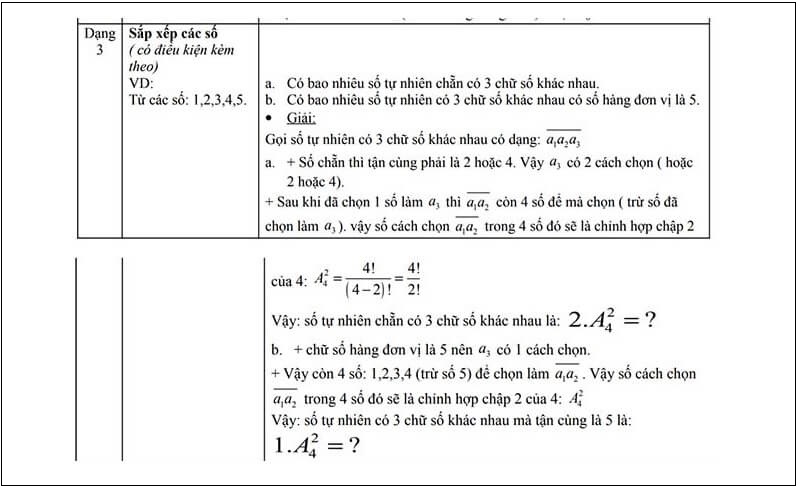 Dạng sắp xếp các số có điều kiện kèm theo