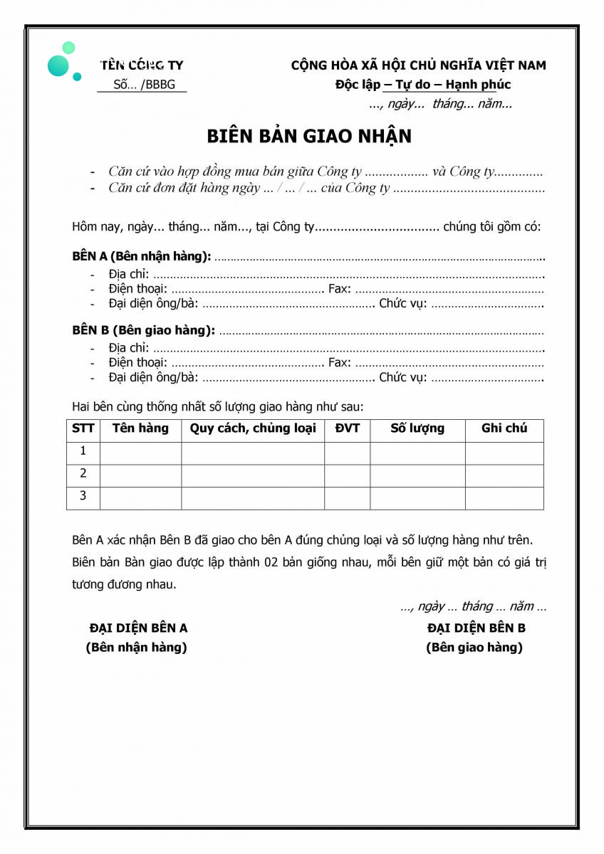Download mẫu biên bản giao nhận hàng hóa tại đây