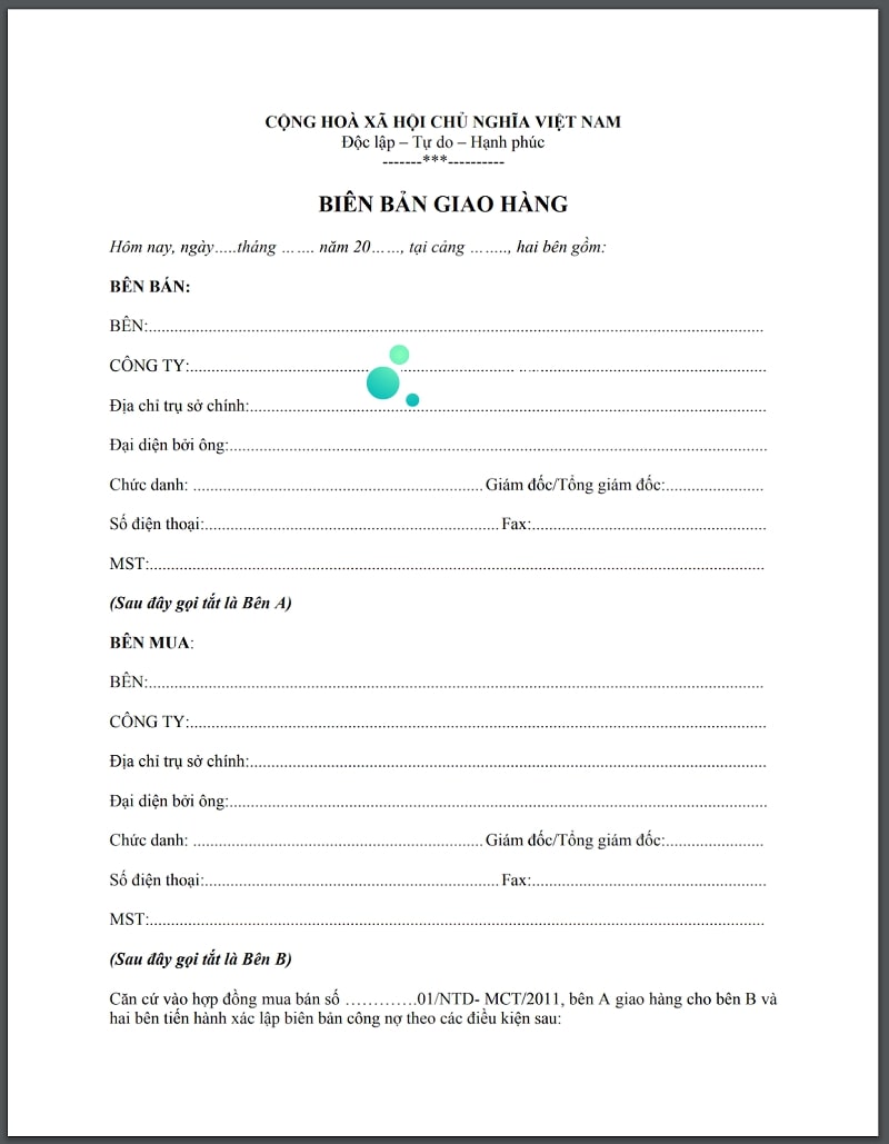 Biên bản giao nhận hàng hóa chuẩn có nội dung gì?
