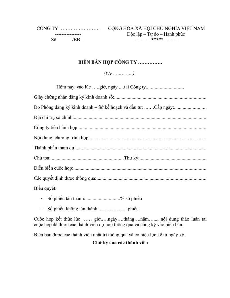 Mẫu biên bản cuộc họp công ty