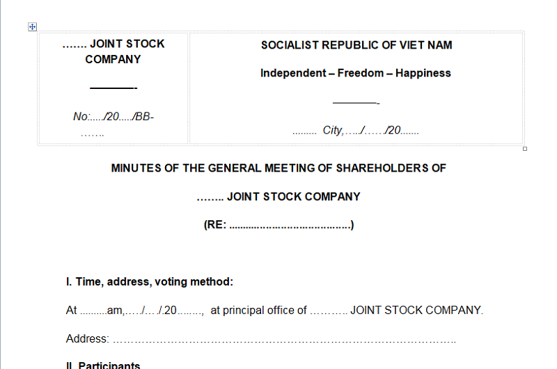 mẫu biên bản làm việc tiếng anh 