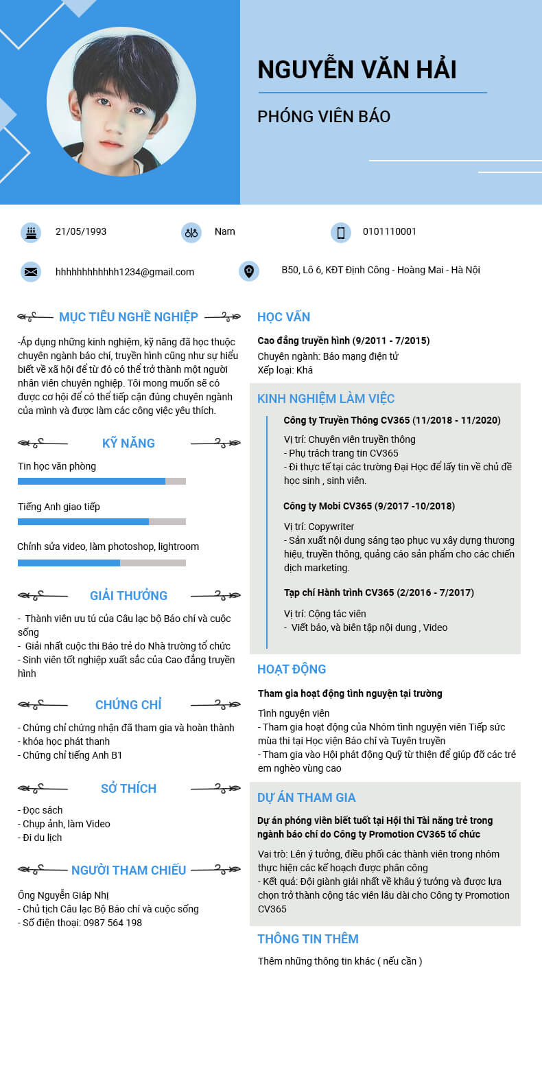 CV xin việc phóng viên báo