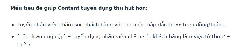 Cần tạo một tiêu đề hấp dẫn cho tin tuyển dụng