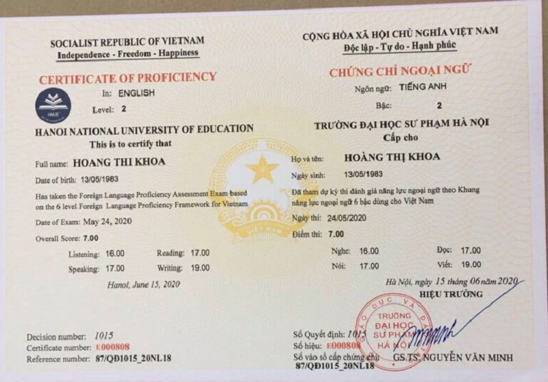 Chứng chỉ quốc gia