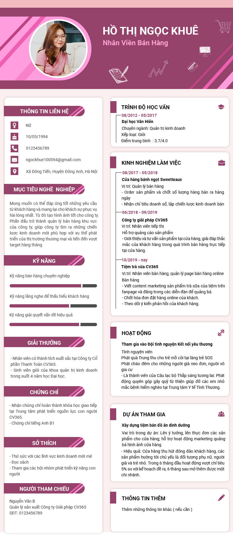 Mẫu CV ứng tuyển trong hồ sơ xin việc