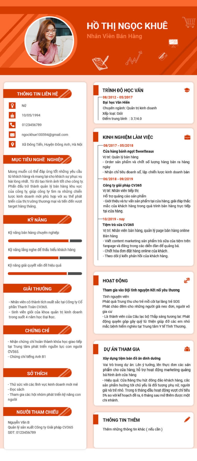 CV nhân viên bán hàng Honda