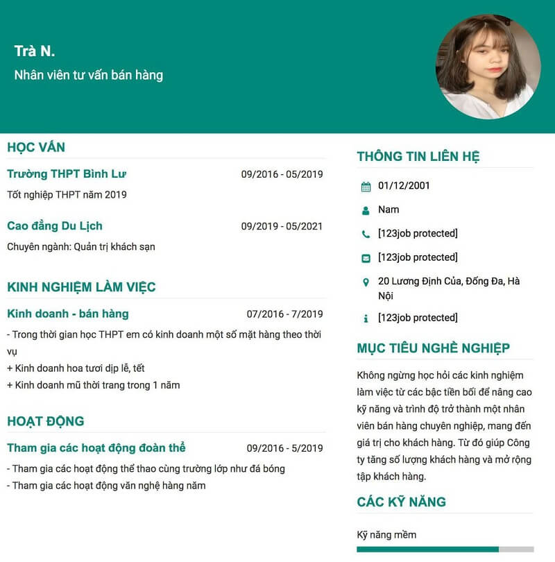 Các mẫu CV xin việc bán hàng thời trang ấn tượng