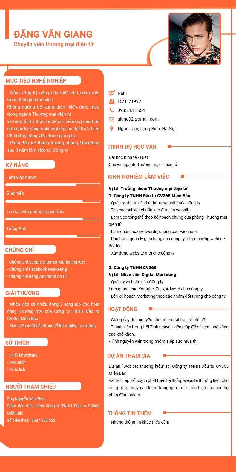 Mẫu CV xin việc thương mại điện tử