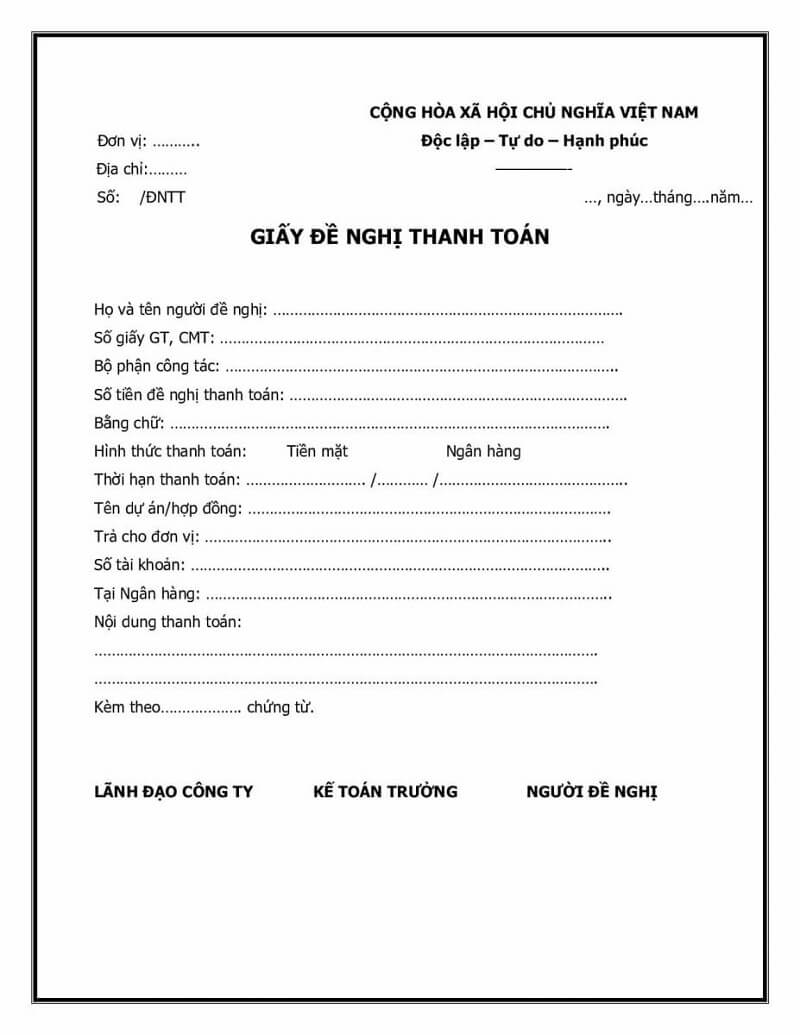 Những nội dung cần có trong mẫu giấy đề nghị thanh toán 2020