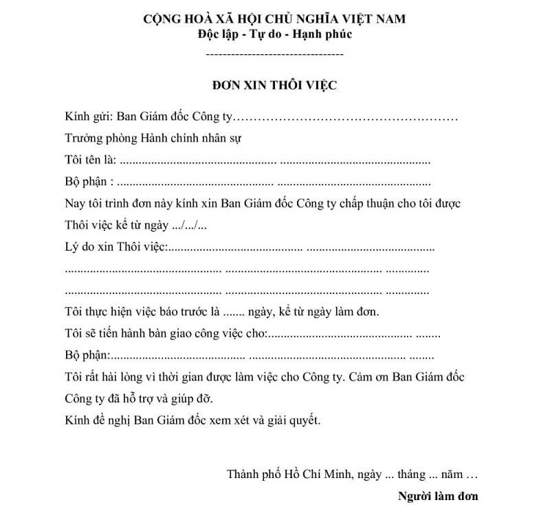 Mẫu đơn xin nghỉ việc công nhân