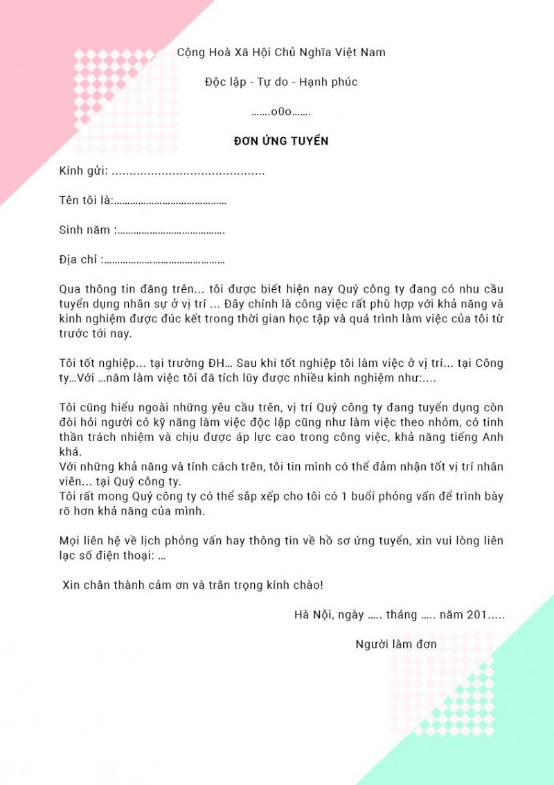 đơn tuyển dụng 