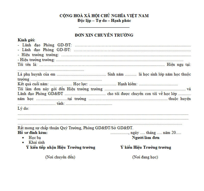 Mẫu đơn xin chuyển trường-giấy tờ quan trọng bậc nhất