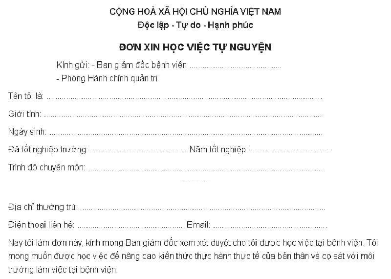 Viết mở đầu mẫu đơn xin học việc