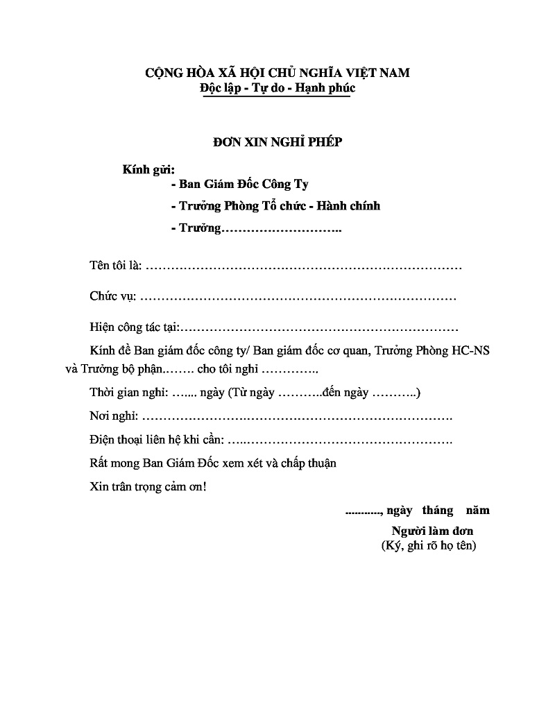 Các lưu ý cho đơn xin nghỉ phép không lương