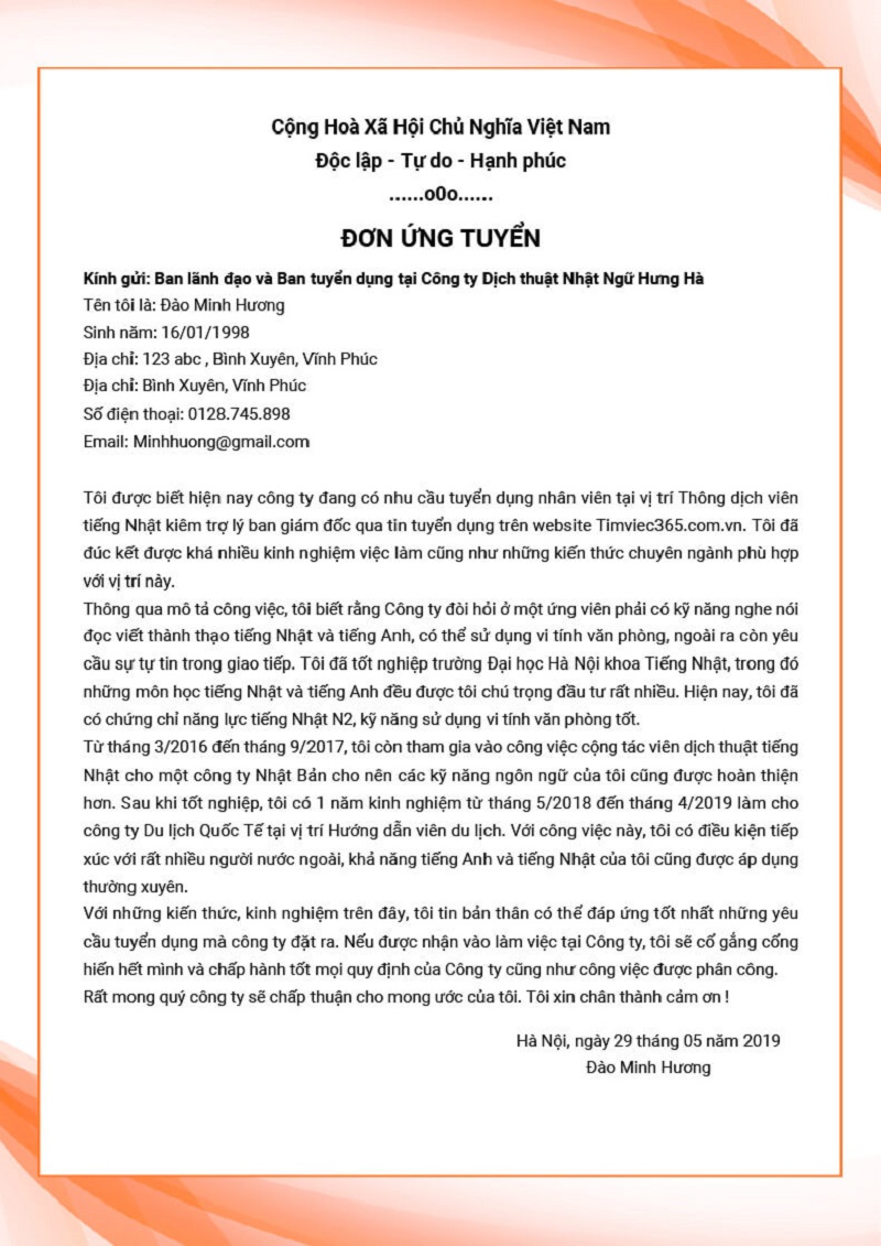 Mẫu đơn xin việc 