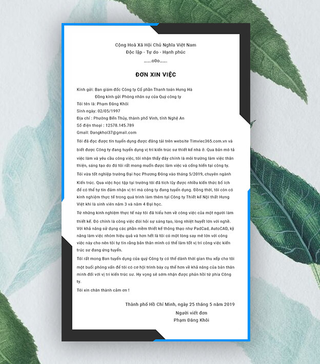 Kính gửi trong đơn xin việc bạn cần ghi