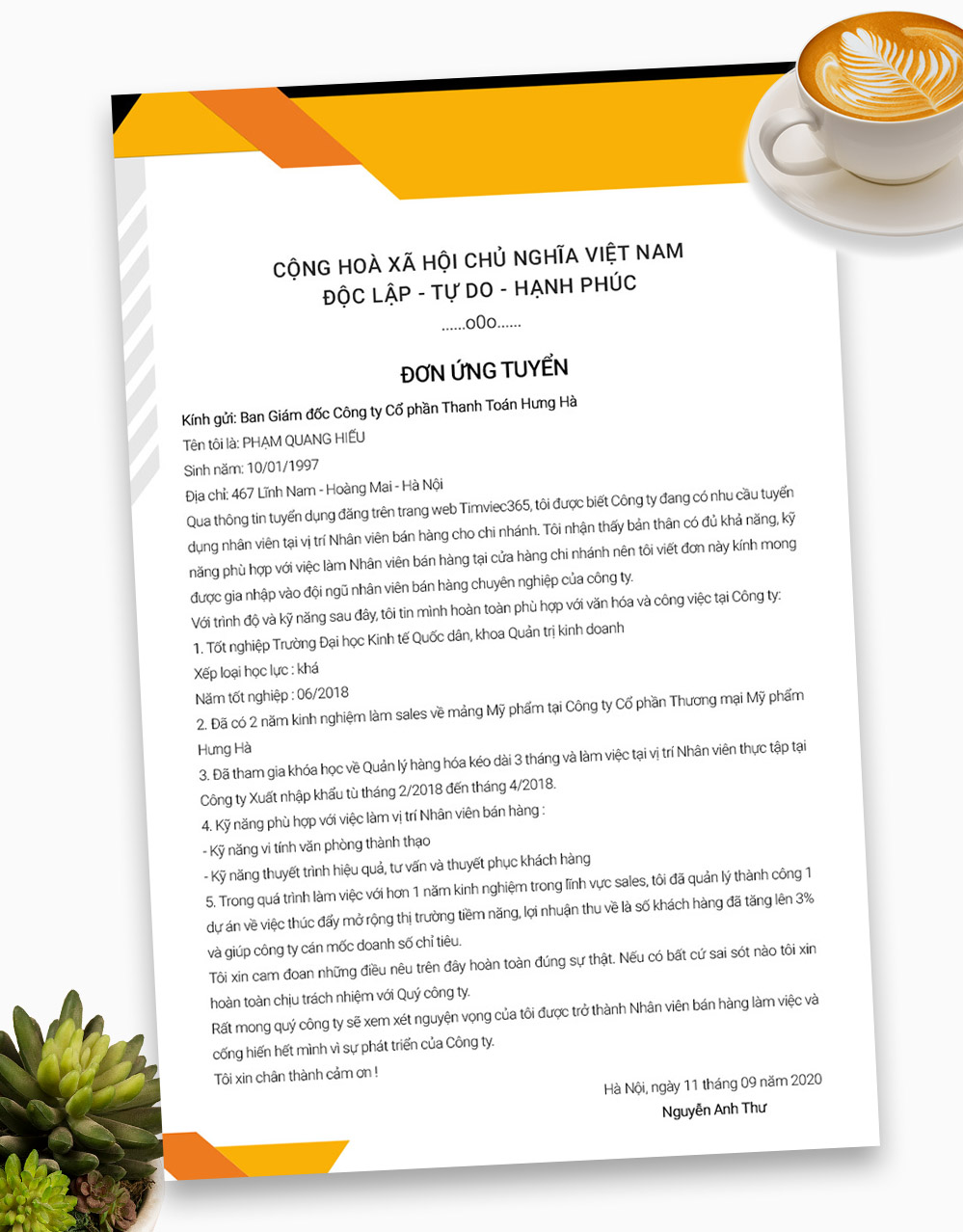 Mẫu đơn xin việc tiêu chuẩn