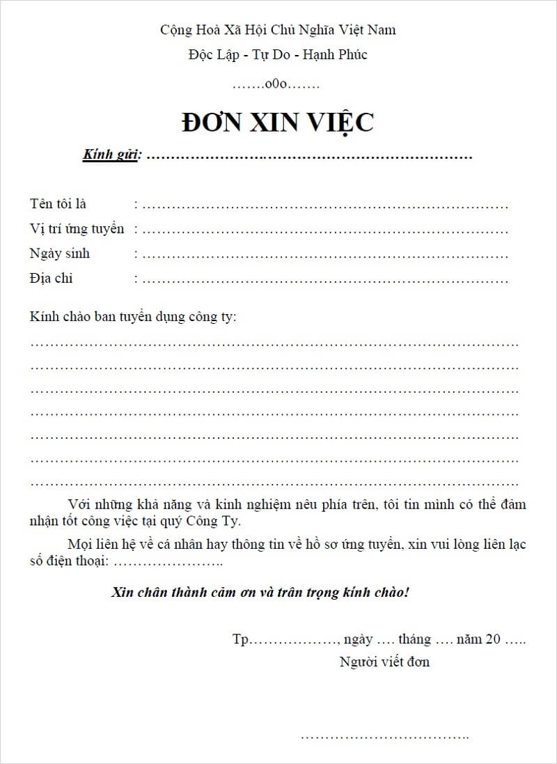 Đơn xin việc có dán ảnh