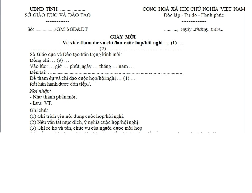 mẫu giấy mời hội nghị 