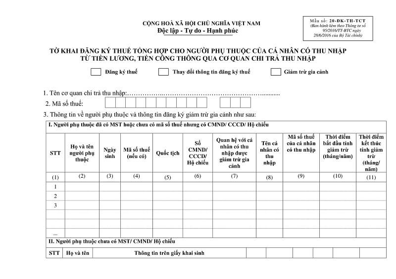 Giấy tờ đăng ký người phụ thuộc