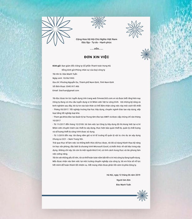 Đơn xin việc Ministop theo mẫu quy định