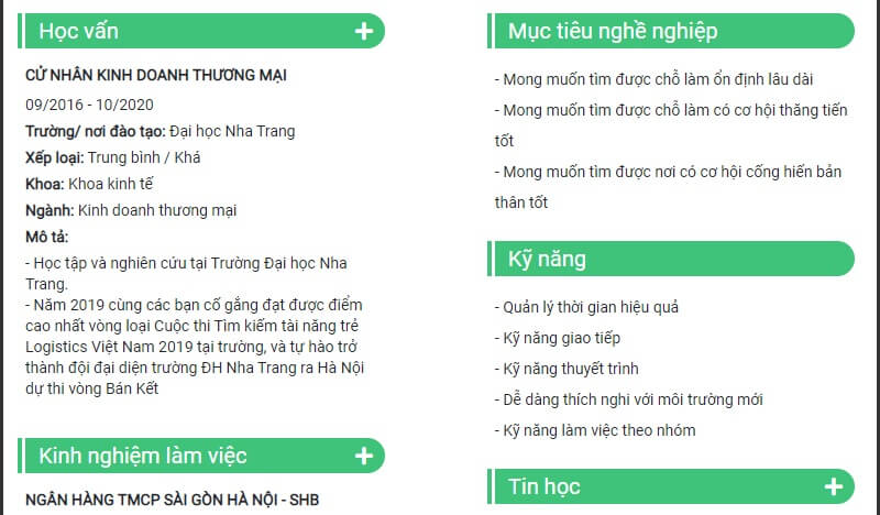Phần học vấn trong CV ngân hàng tài chính