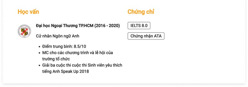 Phần trình độ học vấn trong CV Biên phiên dịch