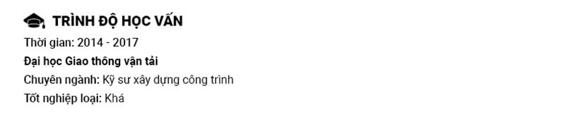 Phần trình độ học vấn trong CV giao thông vận tải cầu đường