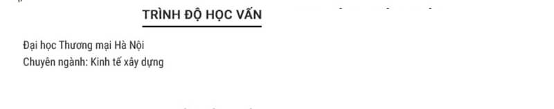Phần trình độ học vấn trong CV thiết bị vật tư