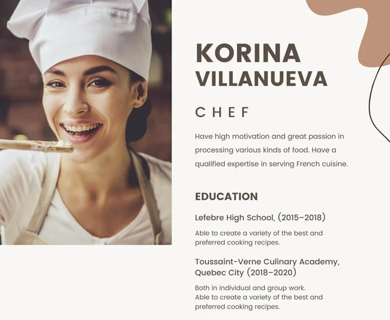 Phần trình độ học vấn trong CV xin việc ngành ẩm thực