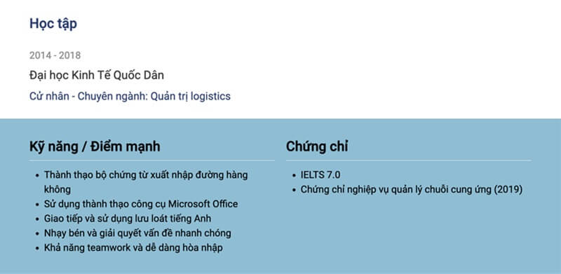 Phần trình độ học vấn trong bản CV Logistic