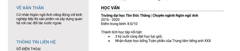 Phần trình độ học vấn trong CV sinh viên mới ra trường