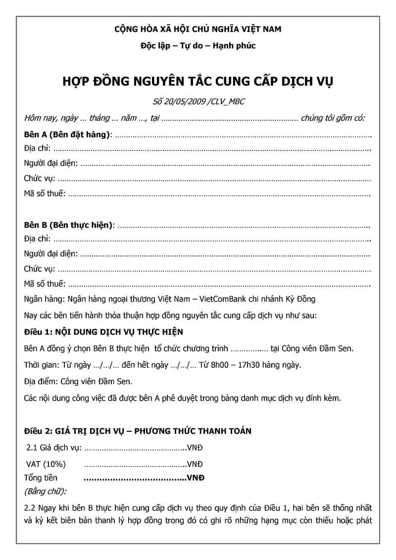 hợp đồng nguyên tắc