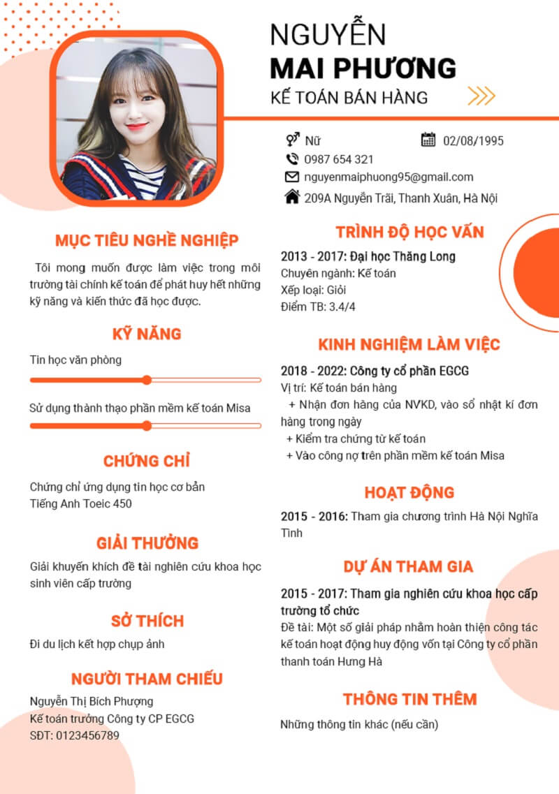 Mẫu CV Kế toán bán hàng