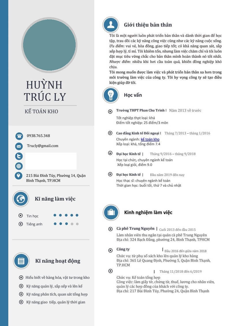 Mẫu CV Kế toán kho