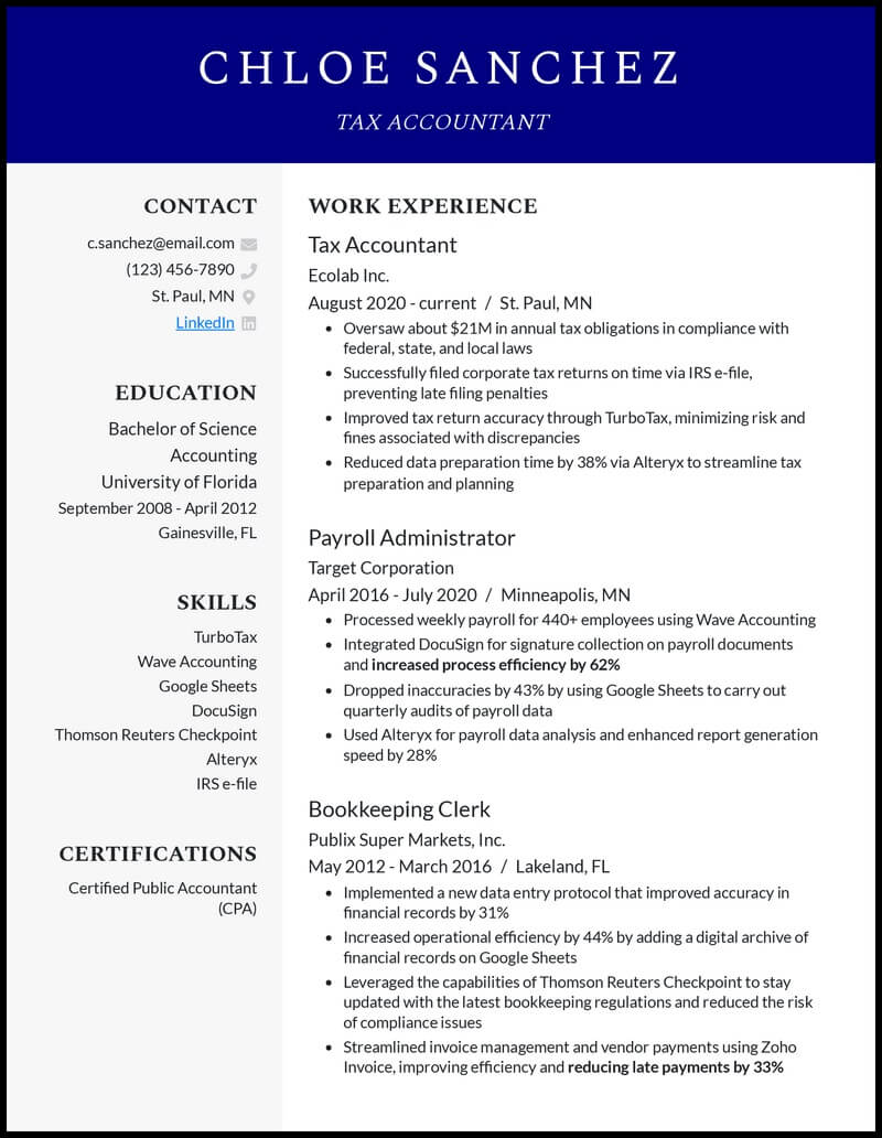 Mẫu CV Kế toán thuế