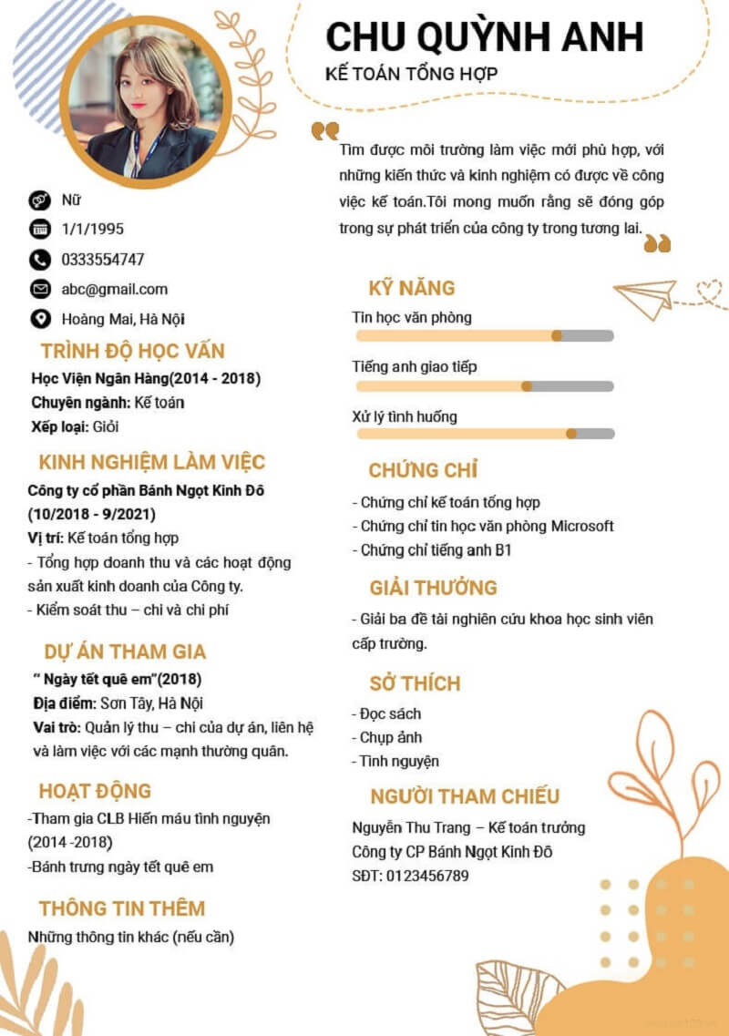 Mẫu CV xin việc Kế toán tổng hợp