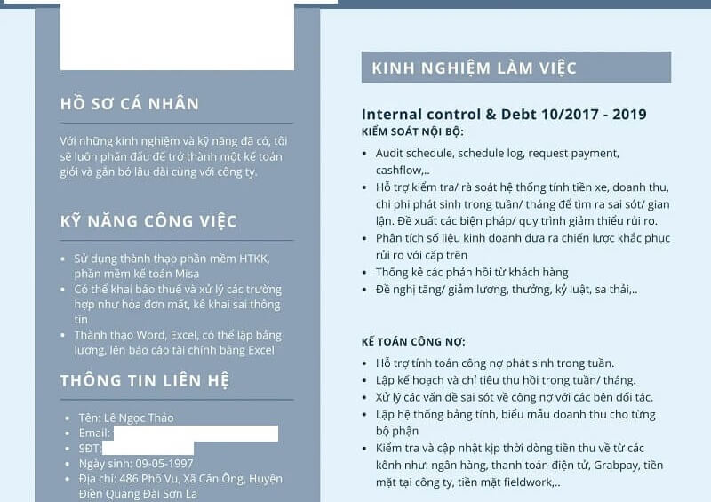 Mẫu CV Kế toán cho người có nhiều kinh nghiệm