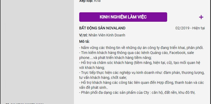 Kinh nghiệm làm việc trong CV xin việc bất động sản