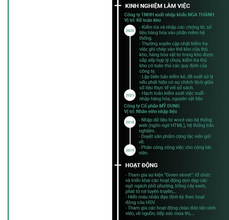 Phần kinh nghiệm làm việc trong CV xin việc ngành thống kê
