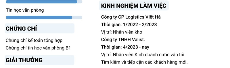 Phần kinh nghiệm làm việc trong CV xin việc vận chuyển giao nhận