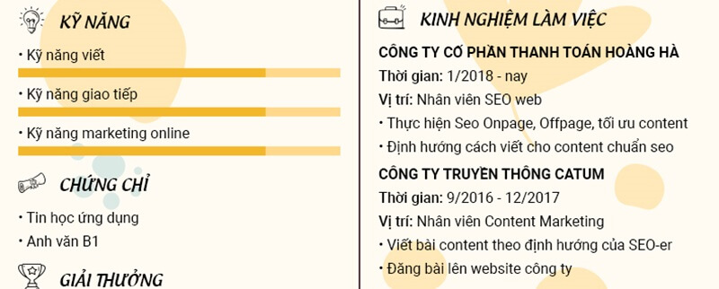 Phần kinh nghiệm làm việc trong CV xin việc truyền thông