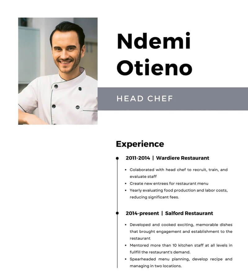 Phần kinh nghiệm làm việc trong CV xin việc ngành ẩm thực