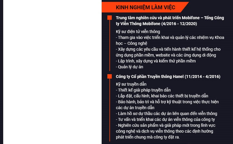 Phần kinh nghiệm làm việc trong CV xin việc ngành điện tử viễn thông